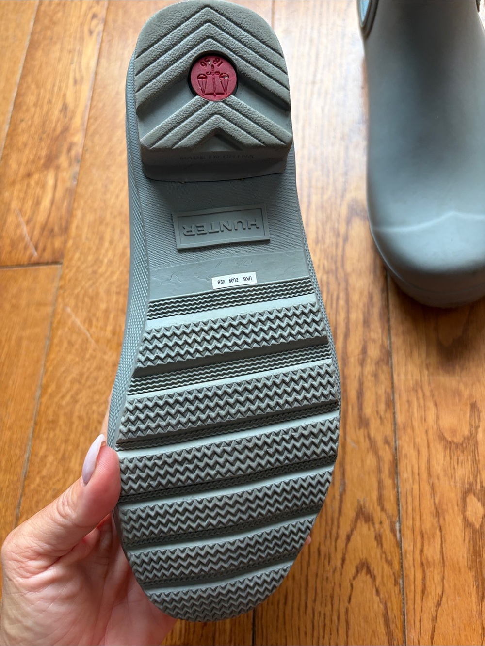 Hunter Grey Short Chelsea Rain Boots with Blue Lining - Picture 4 of 8